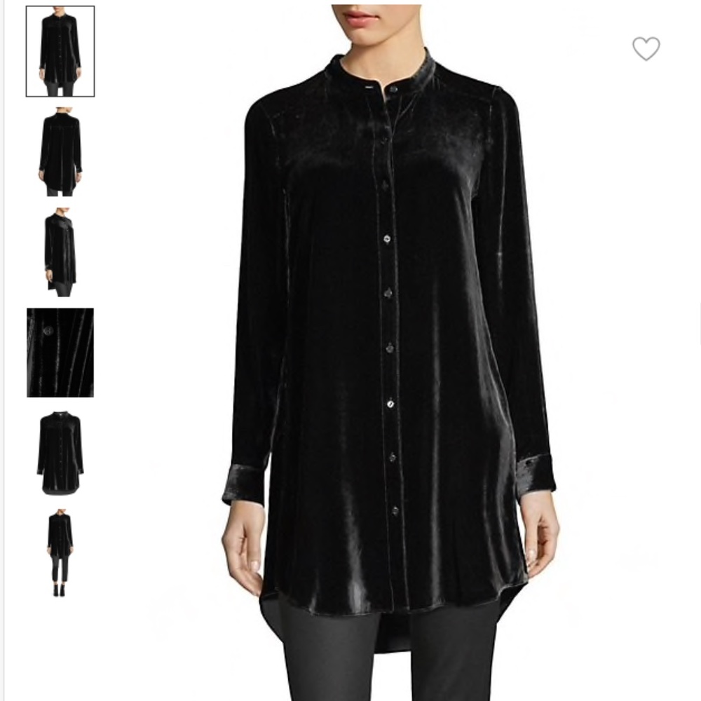 Eileen Fisher Long Velvet Tunic Top, Charcoal, Med